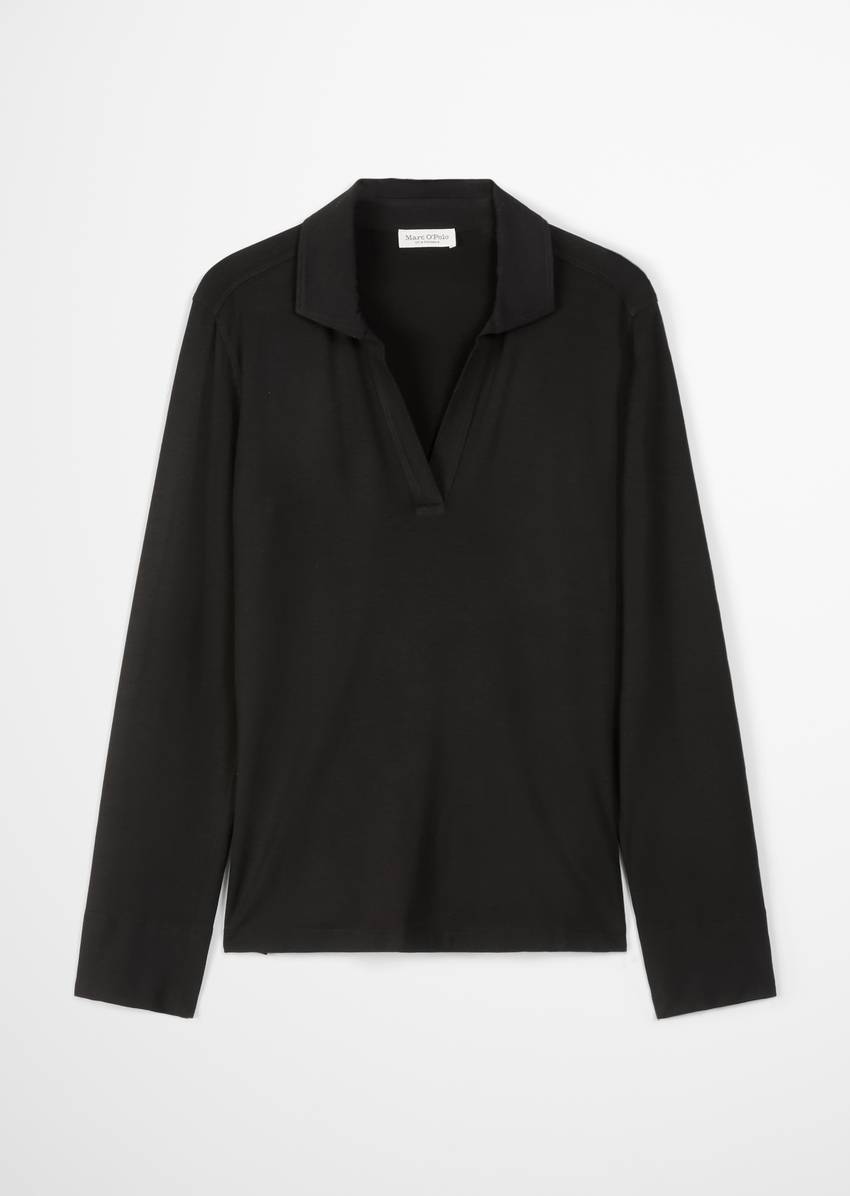 Regular polo-style jersey blouse made from a viscose-modal blend