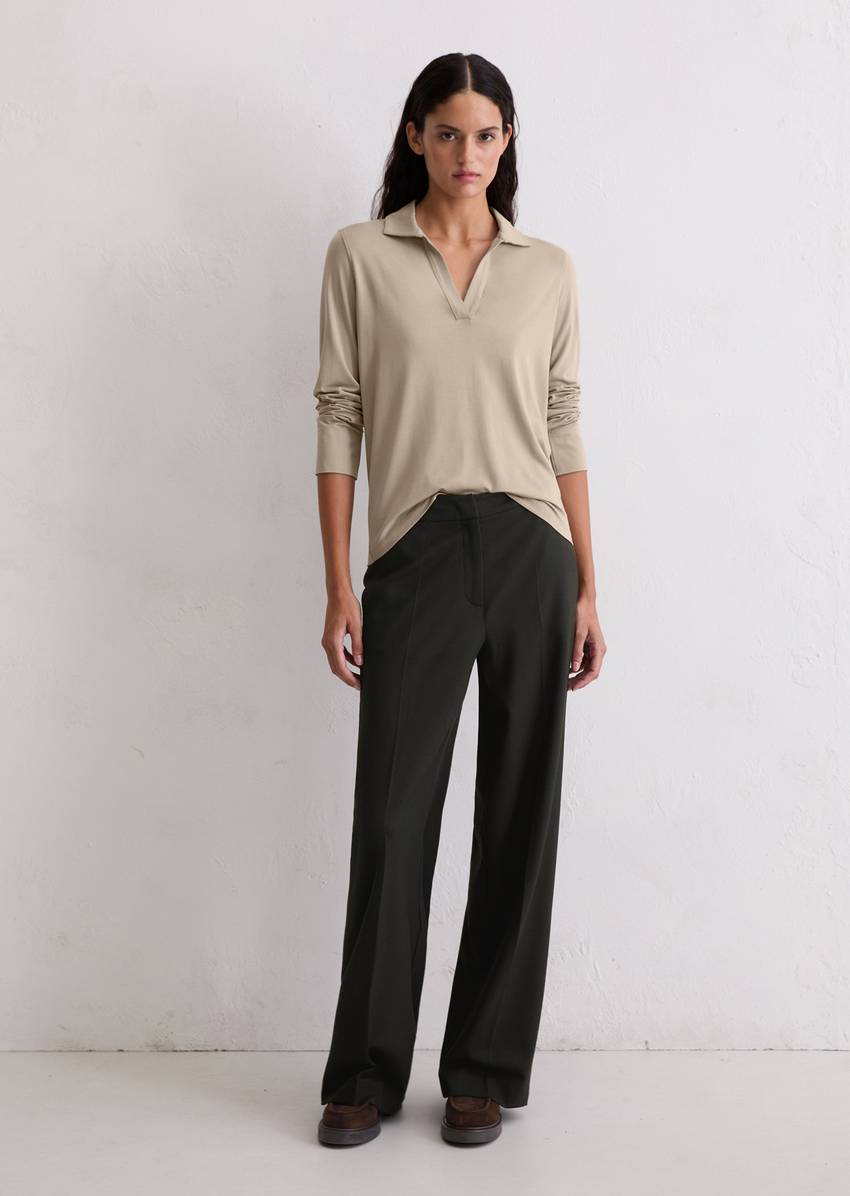 Regular polo-style jersey blouse made from a viscose-modal blend