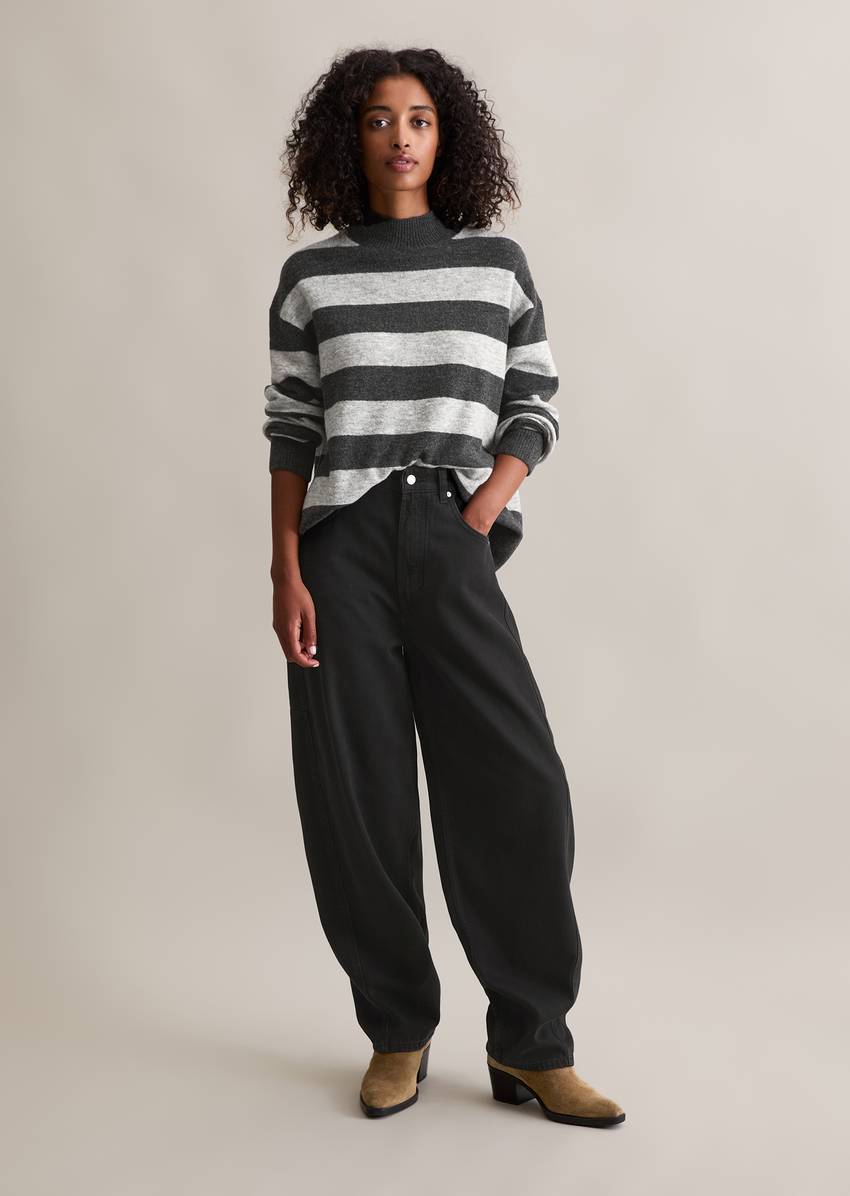 Striped knitted sweater regular made from a soft virgin wool blend