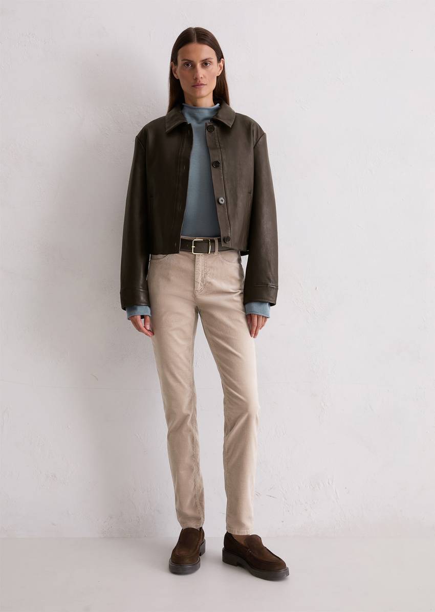 Velvet pants model Alkea slim made from an organic cotton stretch blend