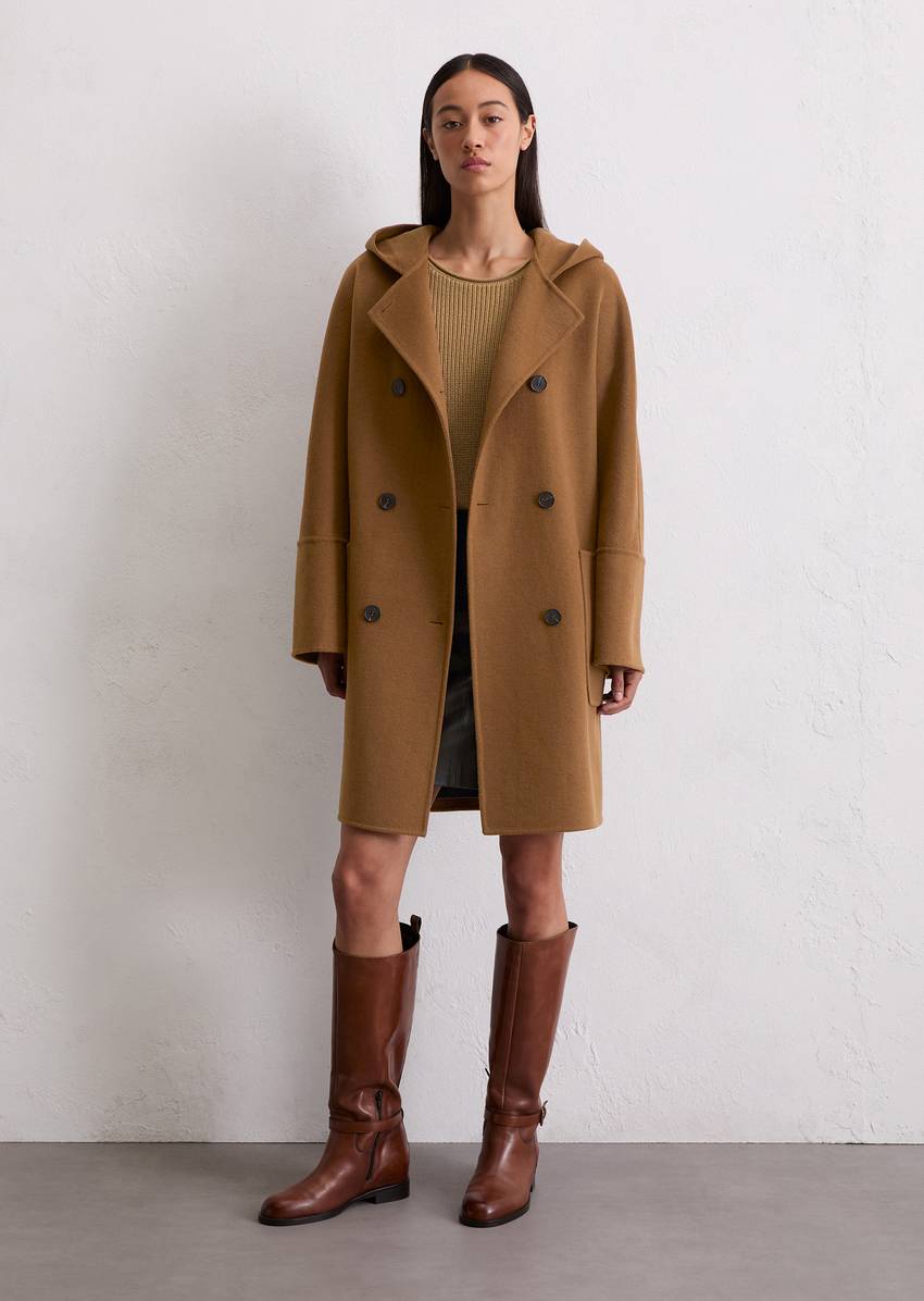 Hooded coat relaxed made from a double-face wool blend