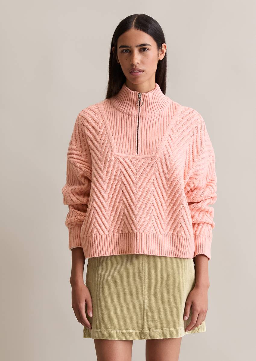 Relaxed knit troyer made from a soft virgin wool blend