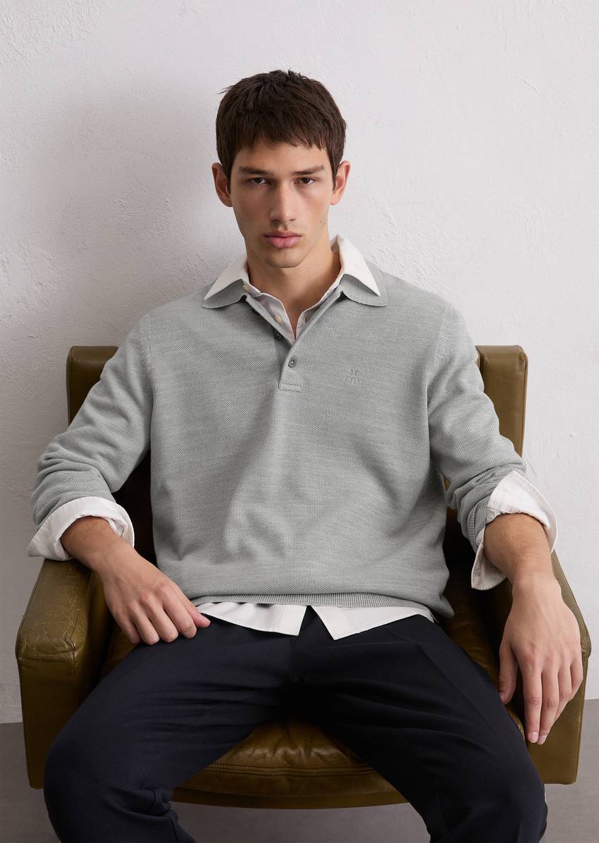 Long sleeve polo shirt piqué regular made from fine organic cotton piqué