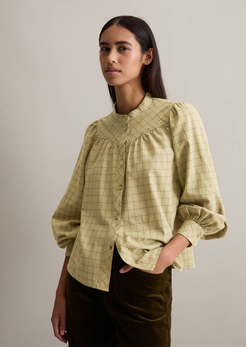Check blouse A-shape in soft flannel fabric