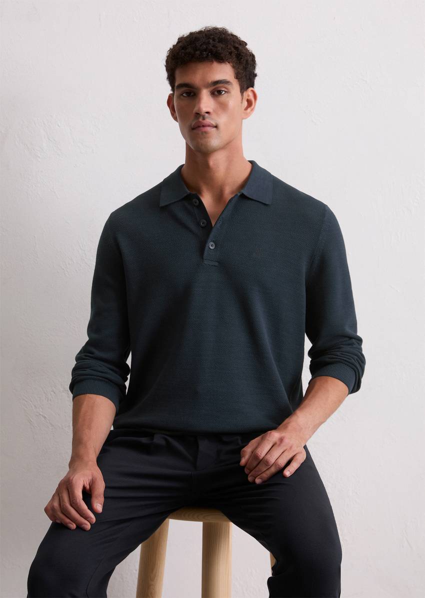 Long sleeve polo shirt piqué regular made from fine organic cotton piqué