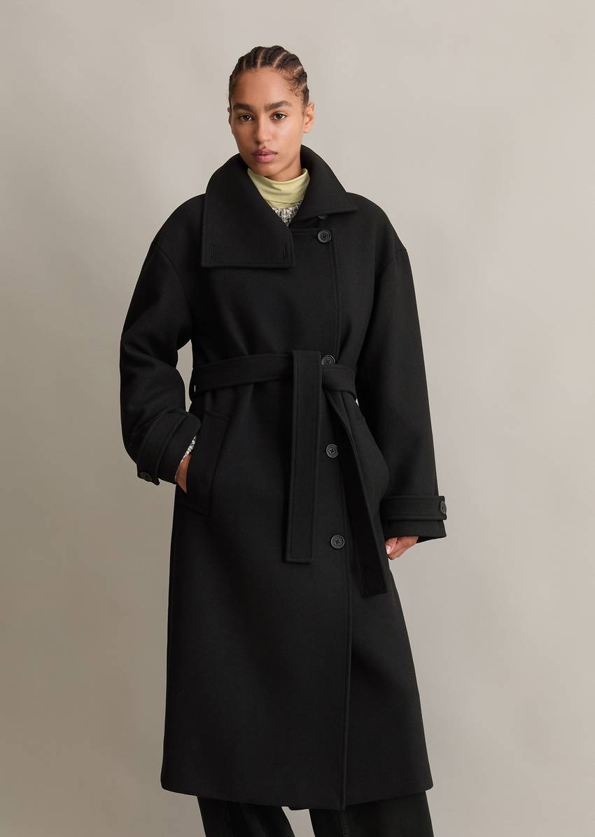 Regular long wool coat with recycled wool