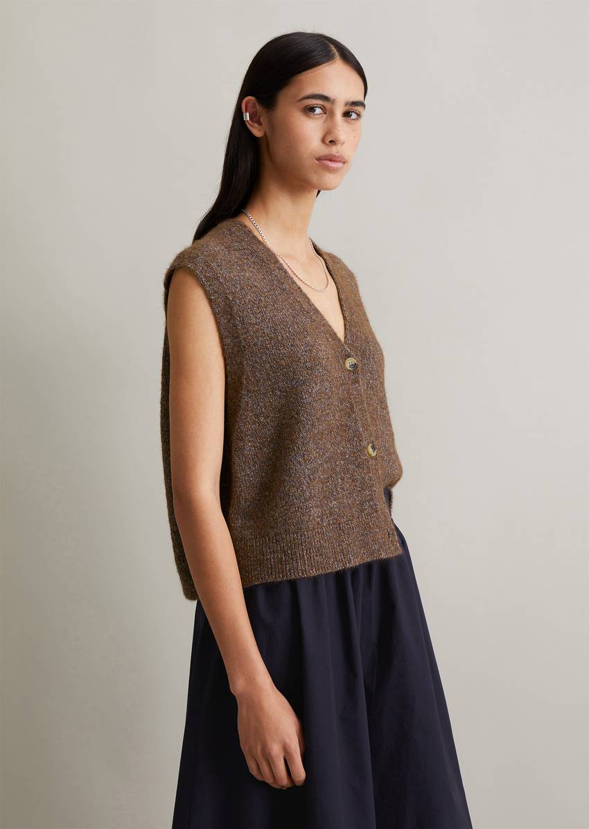 Sleeveless knitted vest regular made from cotton multicolor yarn
