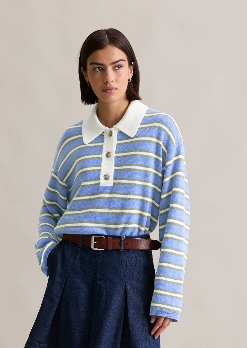 Striped knitted polo regular made from a soft virgin wool/viscose/alpaca wool blend