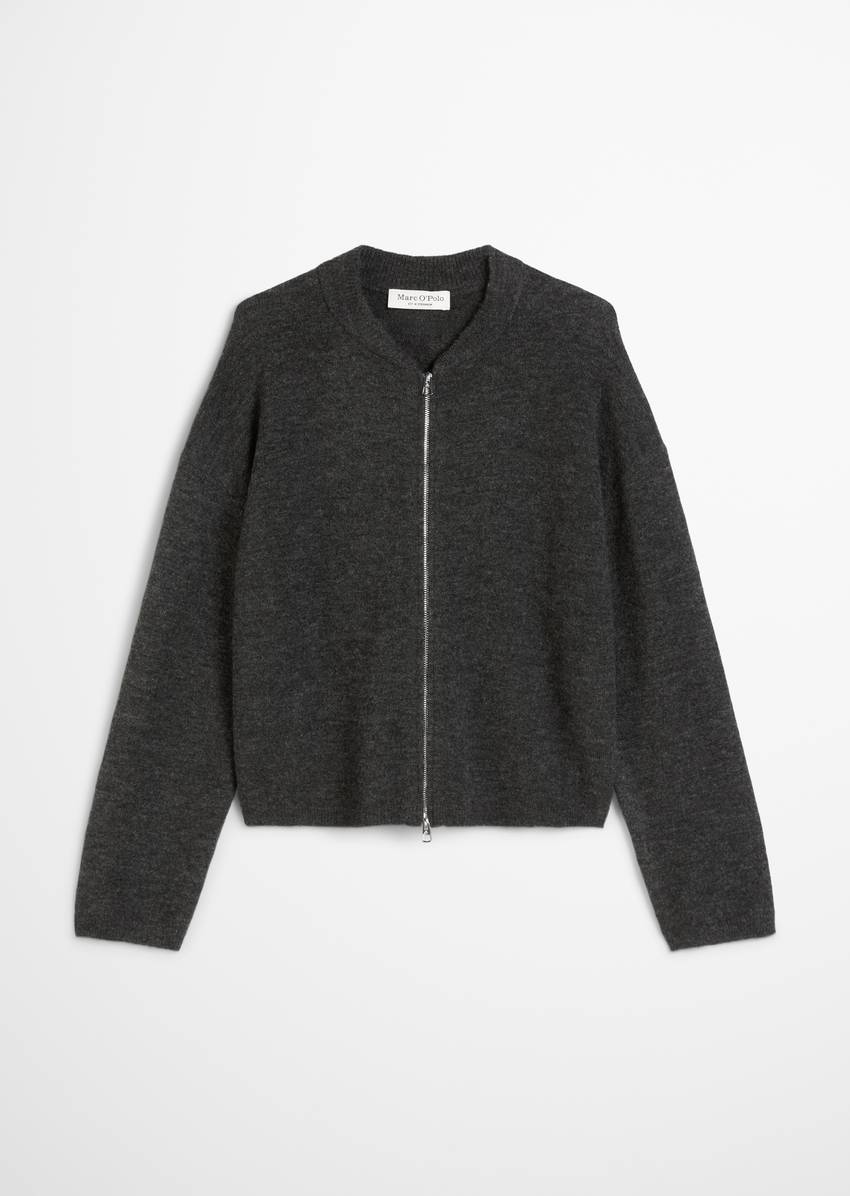 Knitted blouson loose made from a virgin wool/alpaca wool mix