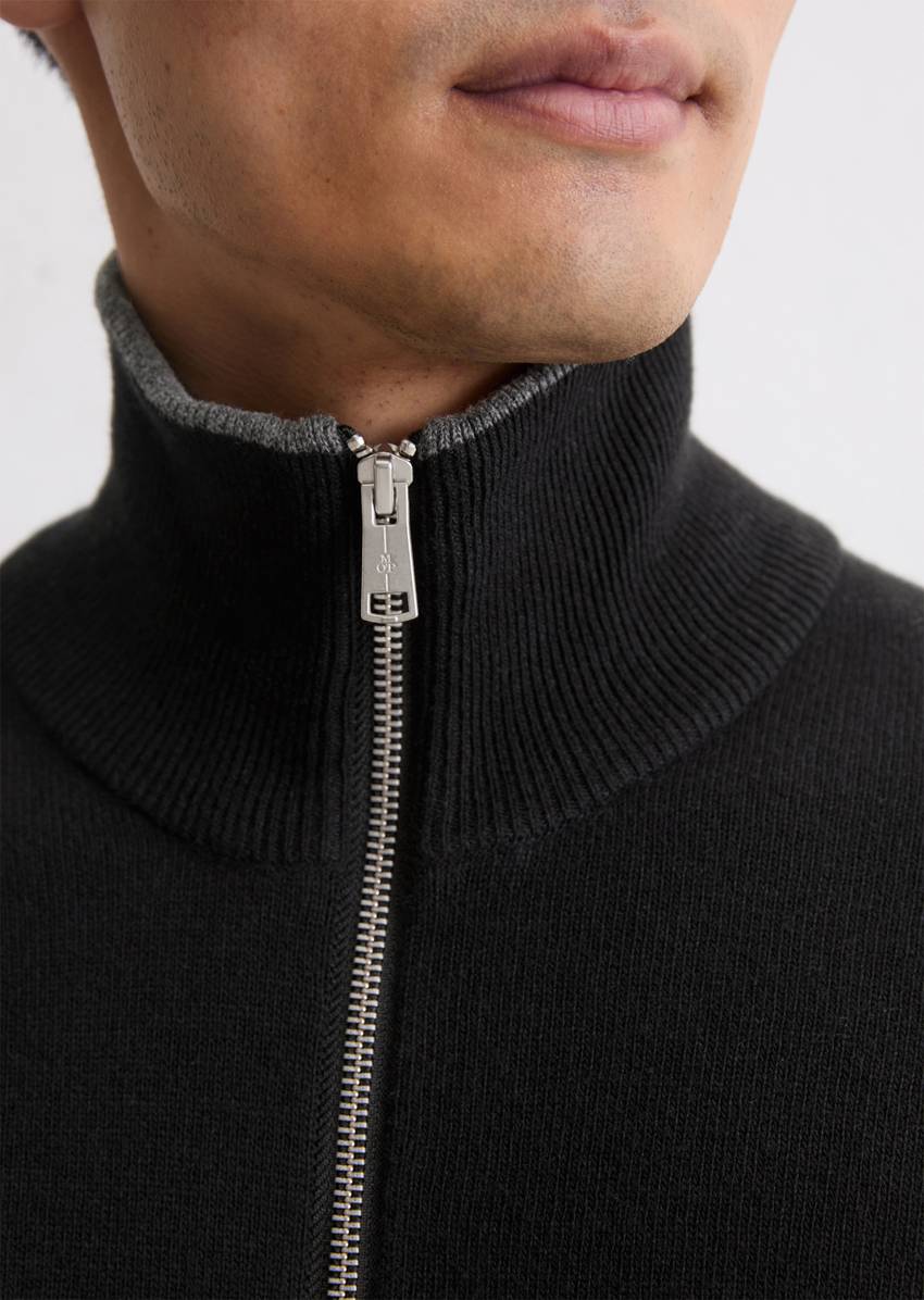 Zipper cardigan regular made from an organic cotton/virgin wool blend