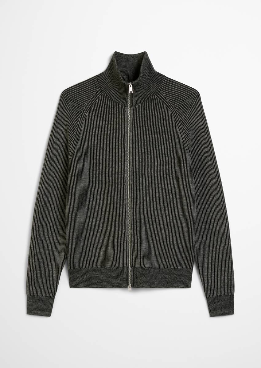 Zipper cardigan regular made from a cotton/virgin wool blend