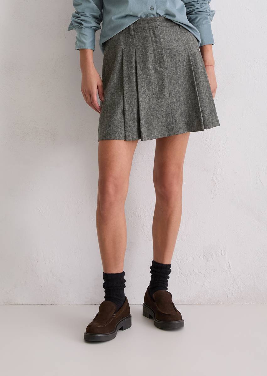Pinstripe mini skirt A-shape made from wool-viscose blend stretch