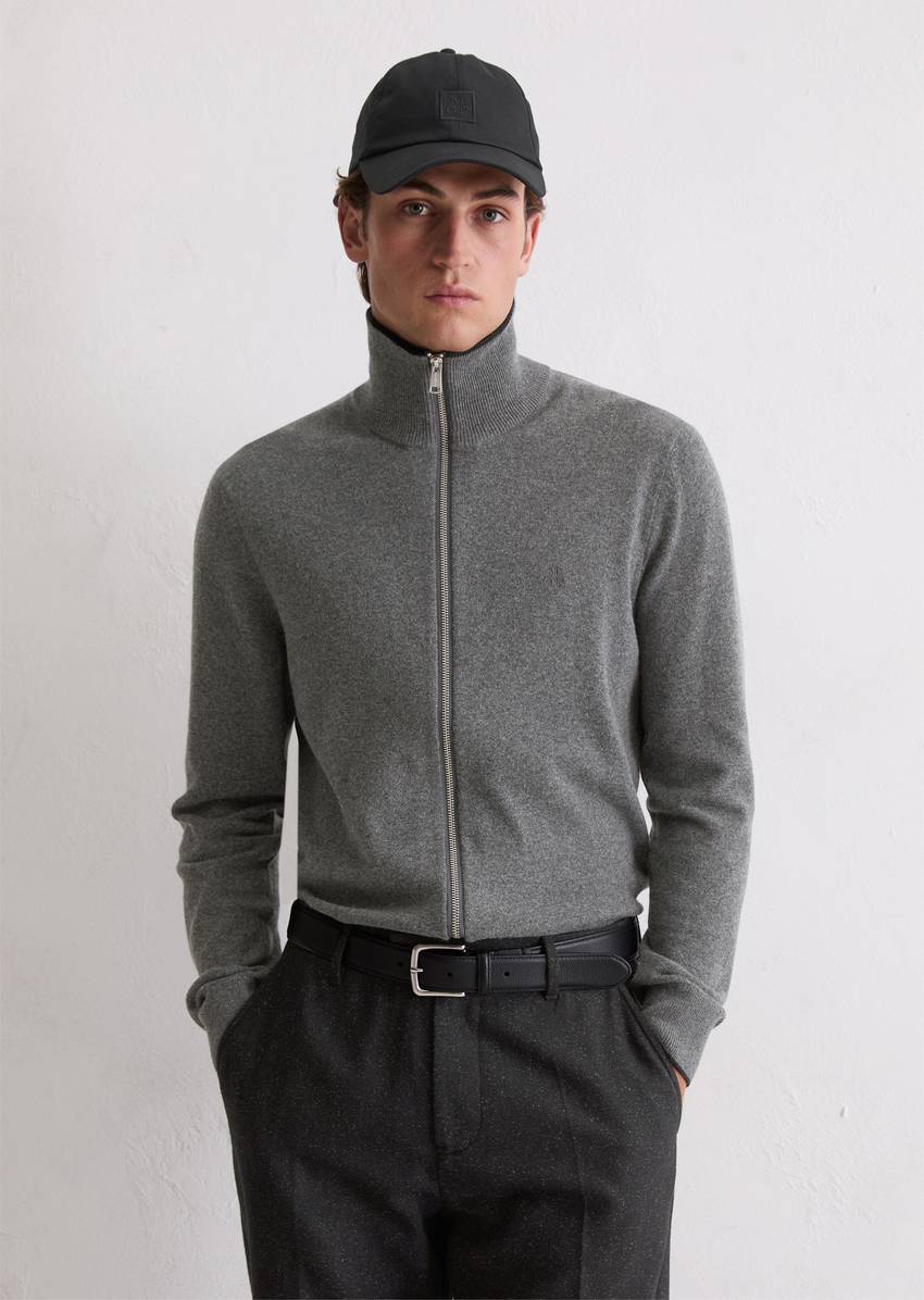 Zipper cardigan regular made from an organic cotton/virgin wool blend