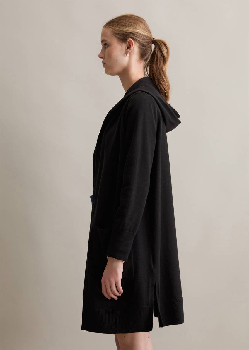 Long cardigan with hood relaxed made from soft cotton stretch