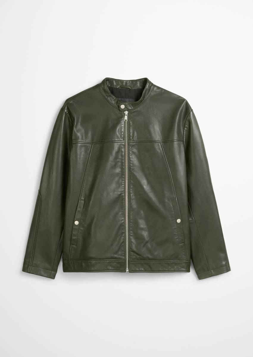 Regular biker-style leather jacket made from soft lambskin