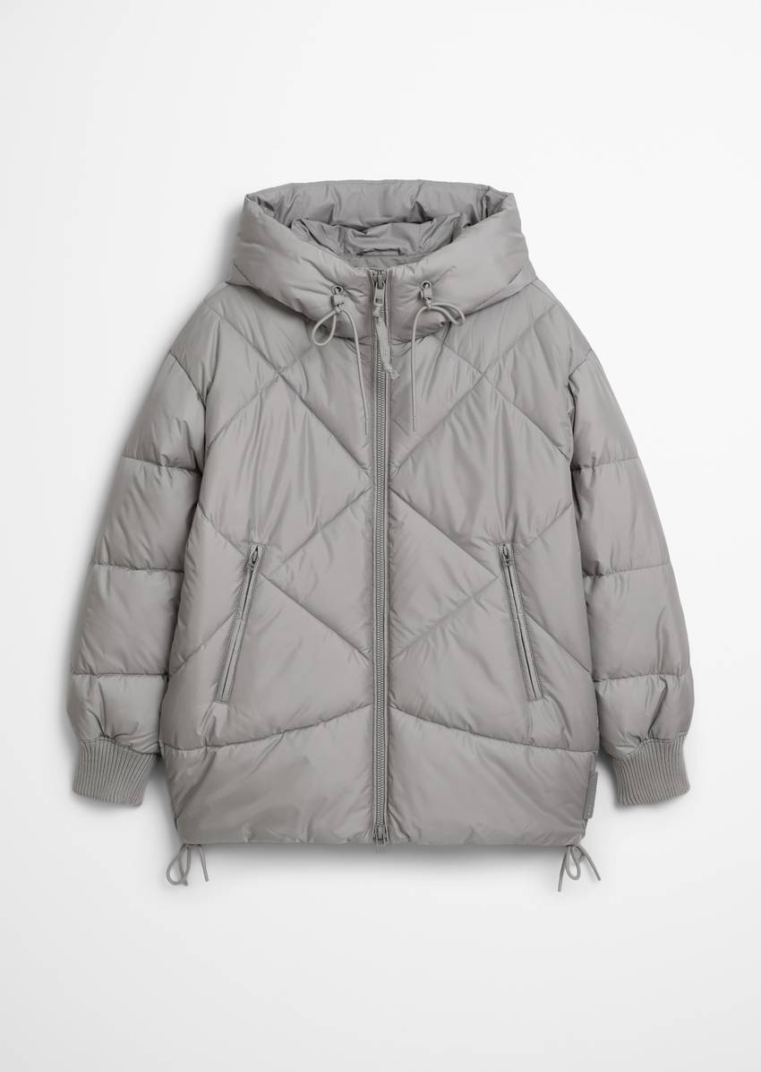 Long hooded quilted jacket relaxed made from recycled polyester