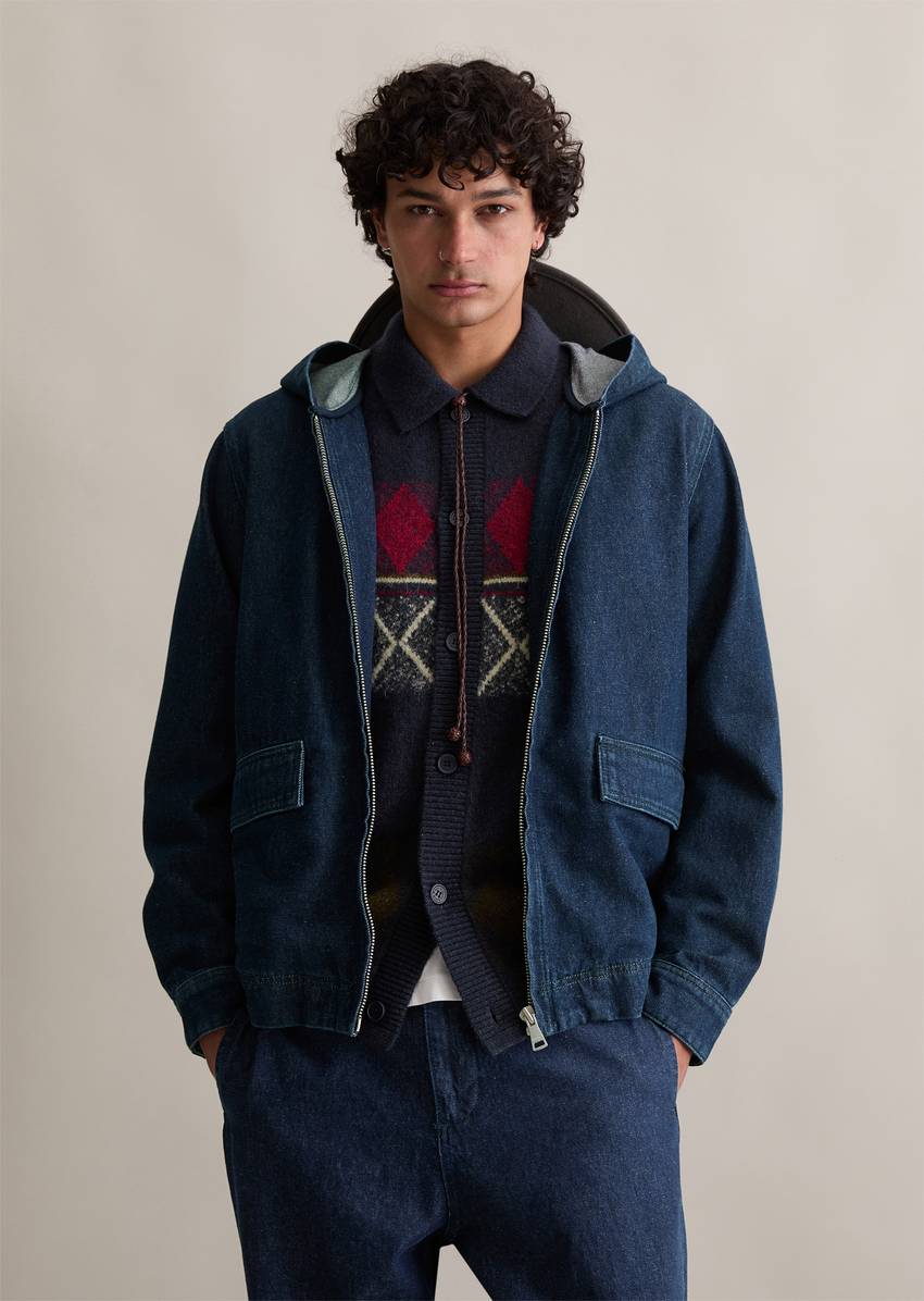 Regular hooded denim jacket made from denim with European nettle fibers