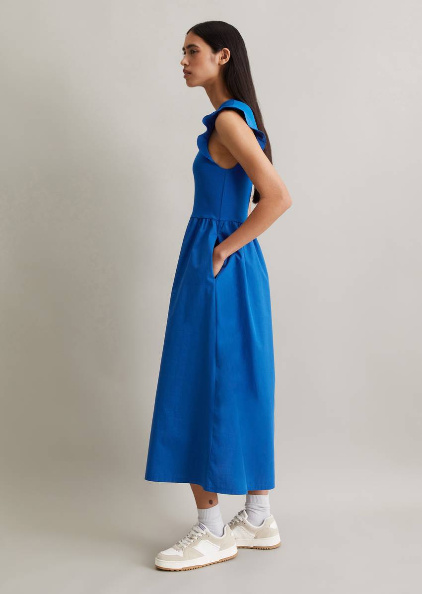 Flounce jersey dress flared with cotton poplin skirt