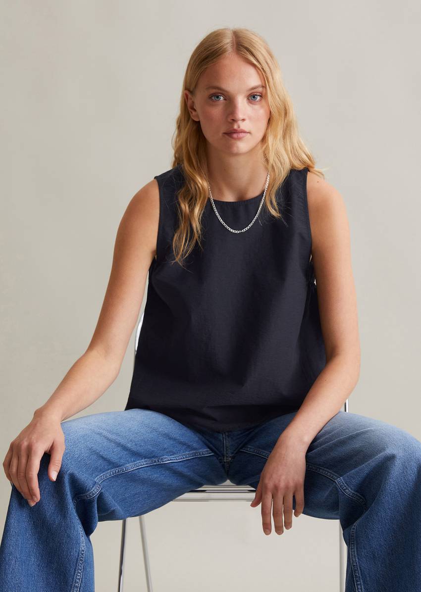 Regular cropped blouse top made from an organic cotton mix
