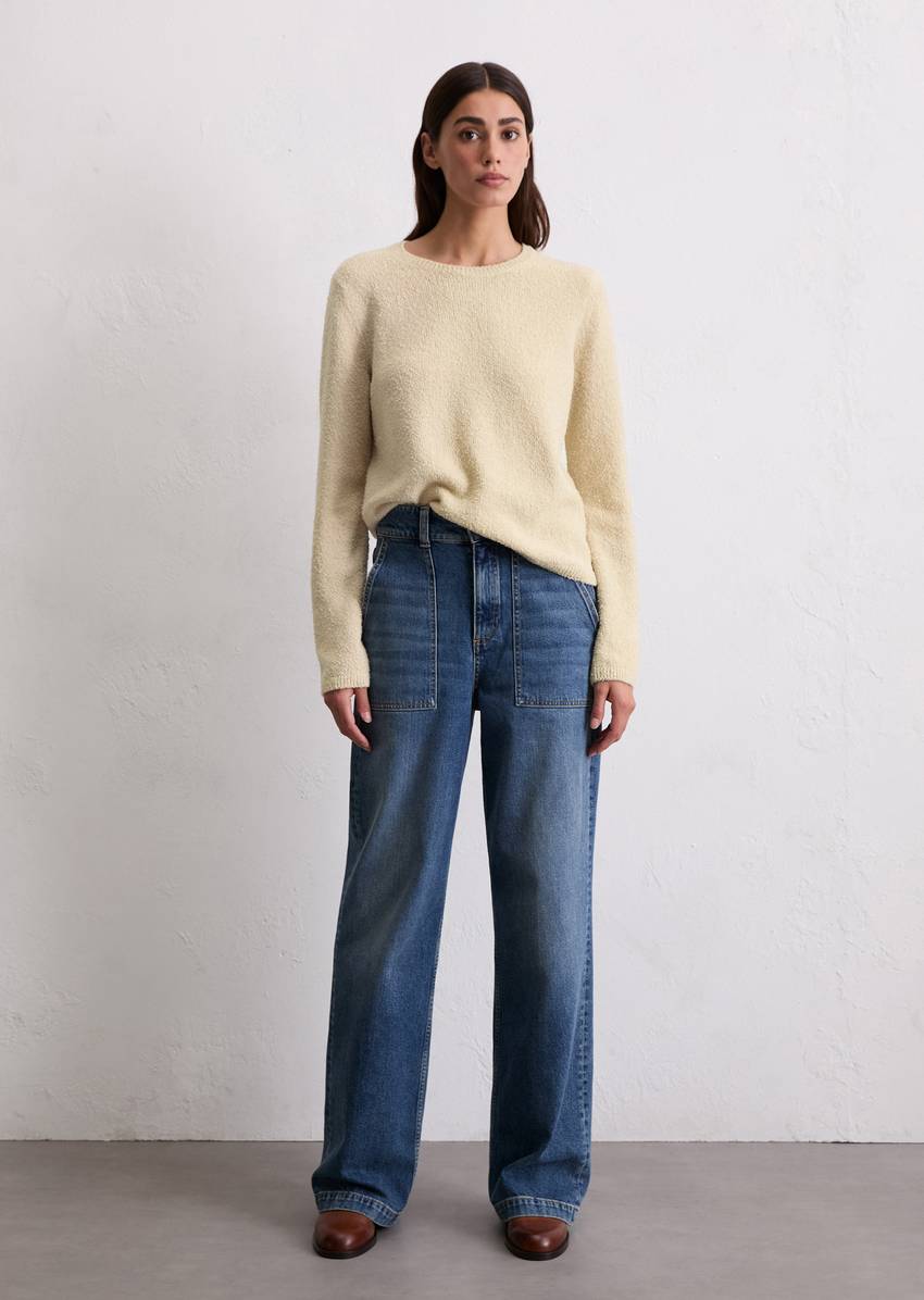 Knitted sweater regular made from bouclé yarn