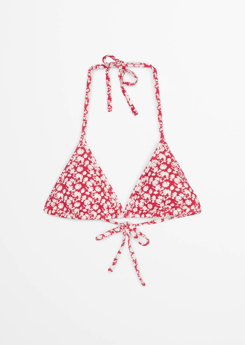 Triangle bikini top with floral pattern