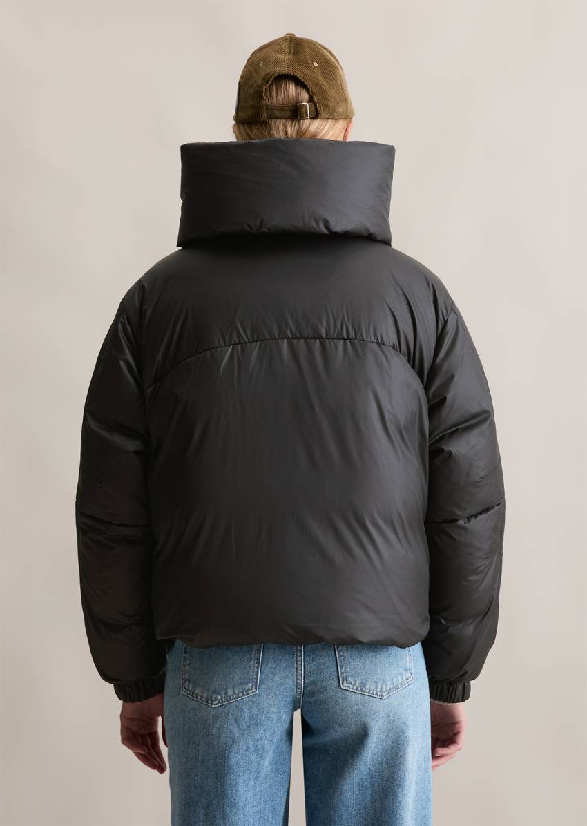 Down puffer jacket loose made from recycled polyester ripstop