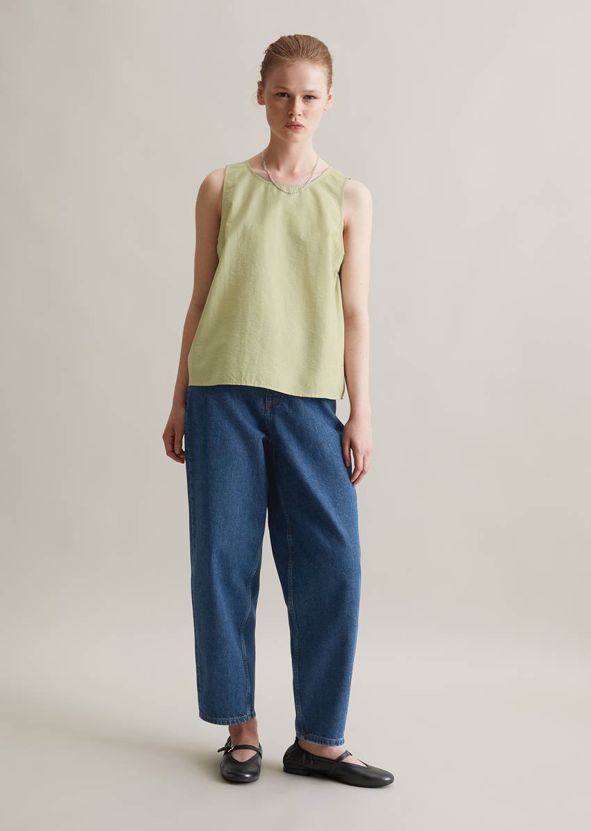 Regular cropped blouse top made from an organic cotton mix