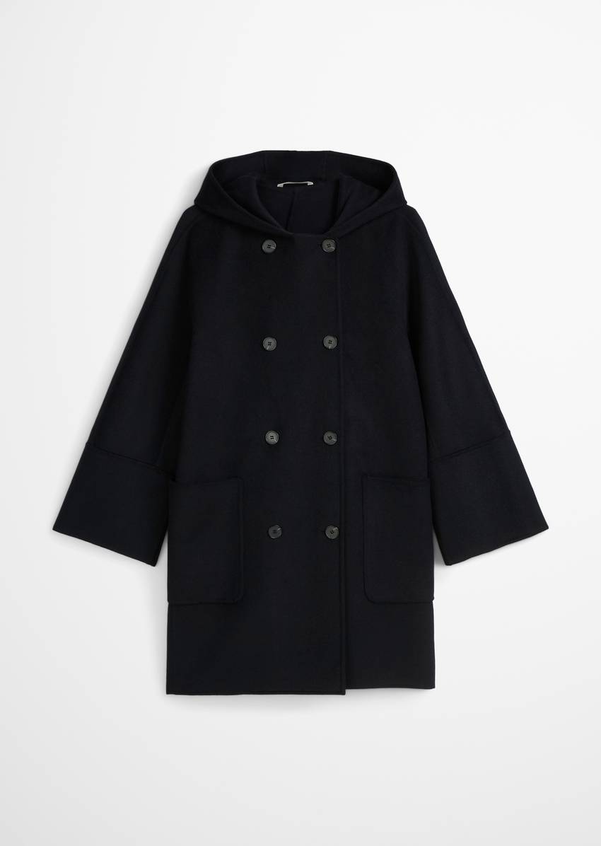 Hooded coat relaxed made from a double-face wool blend