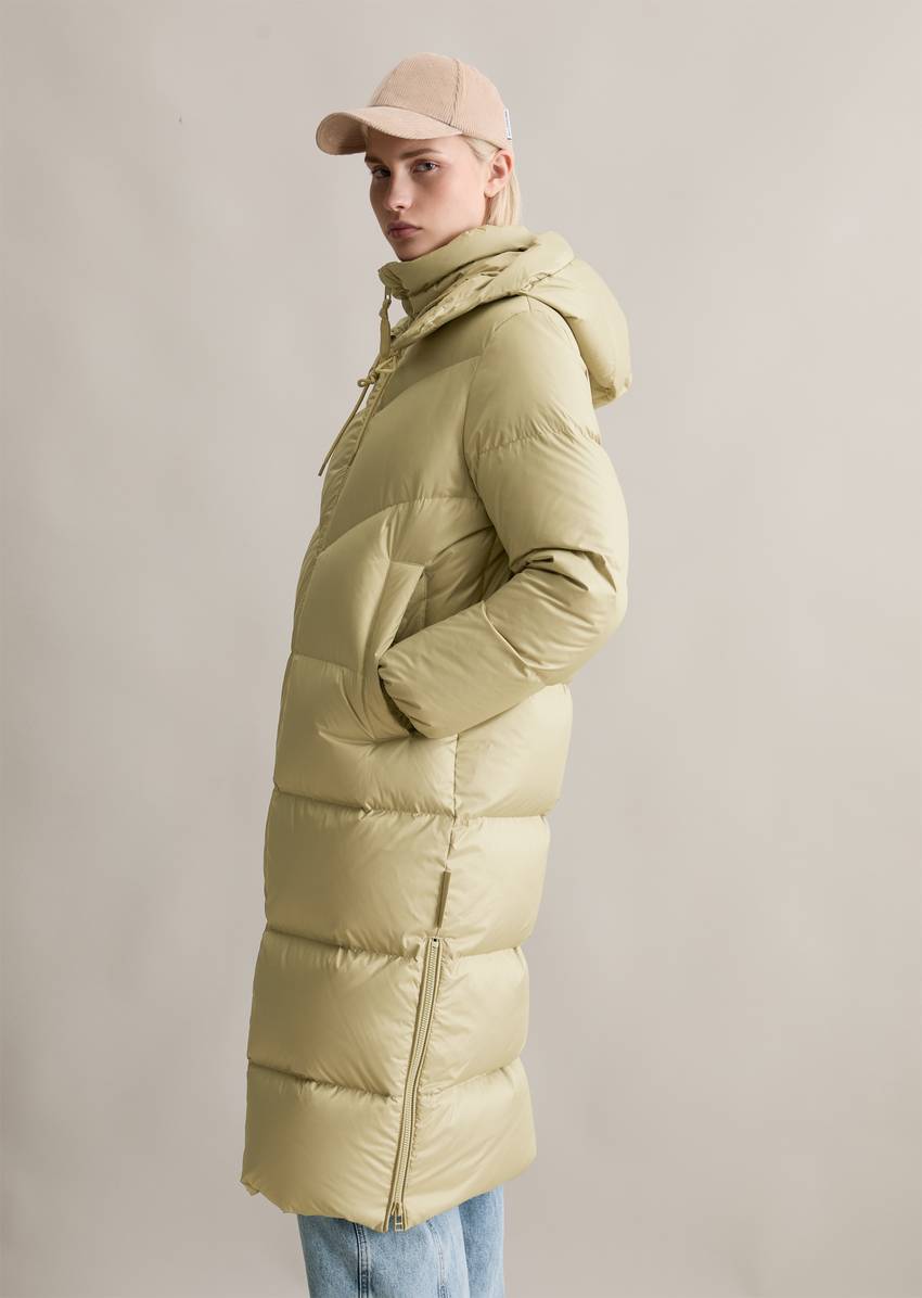 Down puffer coat with hood relaxed made from water-repellent ripstop