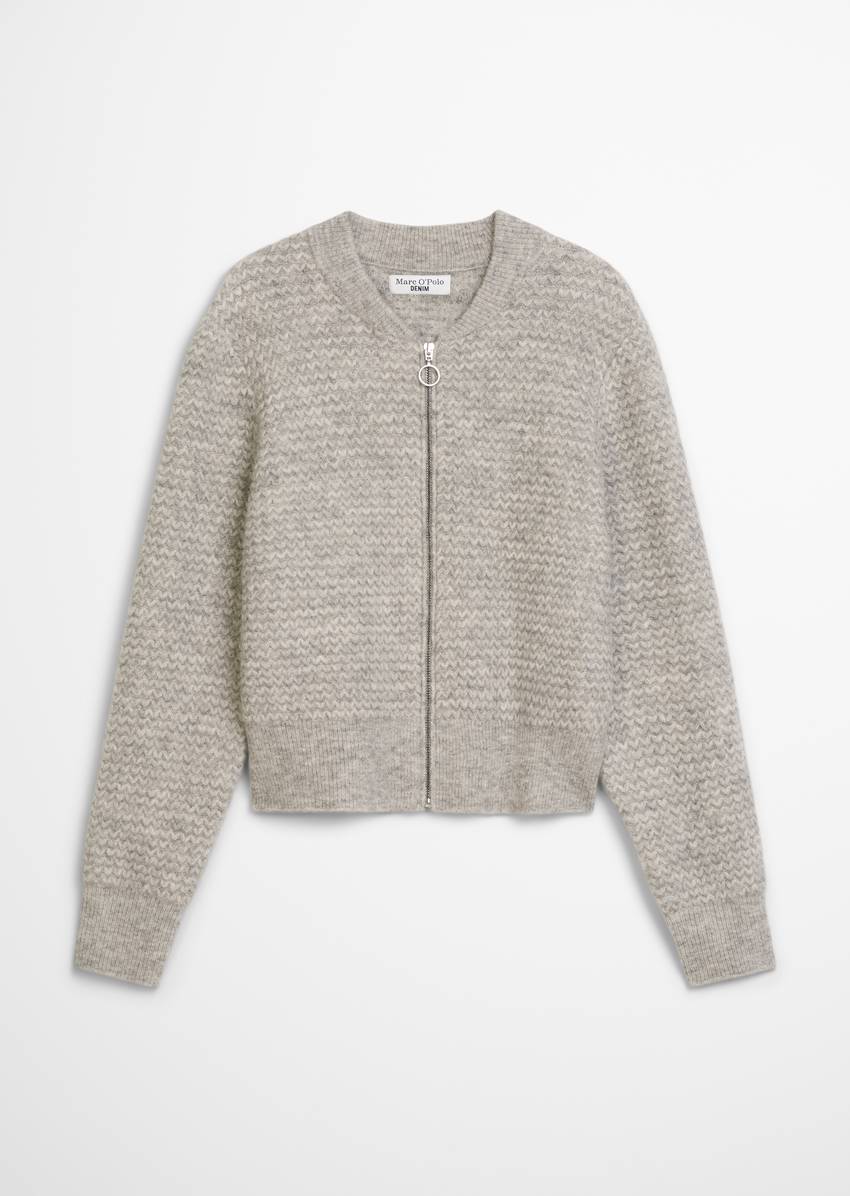 Relaxed zip cardigan made from a virgin wool/alpaca wool mix