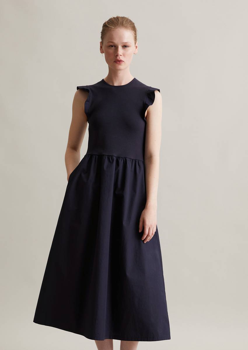 Flounce jersey dress flared with cotton poplin skirt