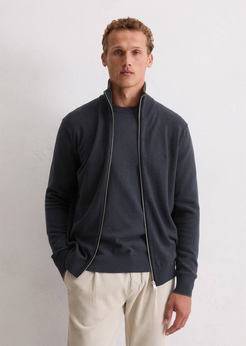 Zipper cardigan regular made from an organic cotton/virgin wool blend