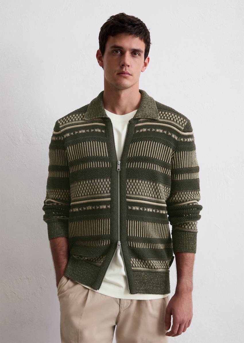 Cardigan with texture mix