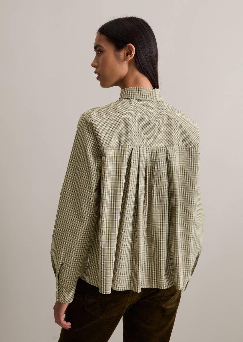 Check blouse with pleat detail regular made from pure organic cotton