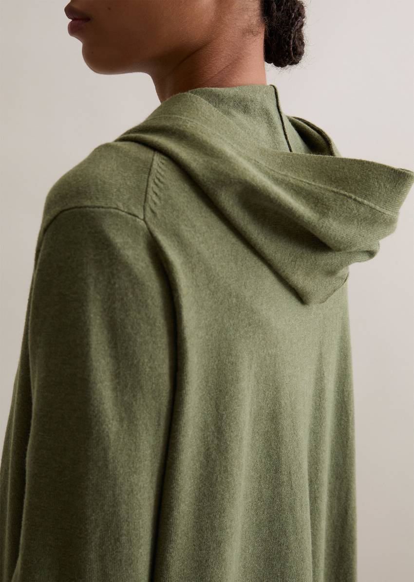 Long cardigan with hood relaxed made from soft cotton stretch