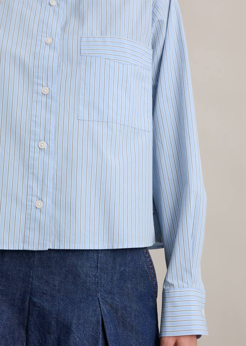 Relaxed hooded striped blouse made from Papertouch Poplin