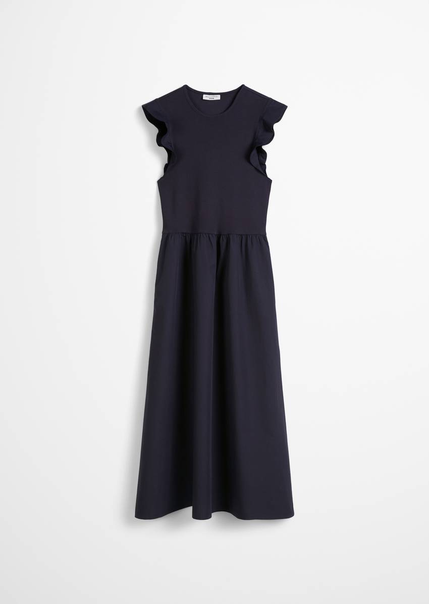 Flounce jersey dress flared with cotton poplin skirt