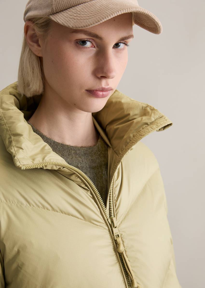 Down puffer coat with hood relaxed made from water-repellent ripstop