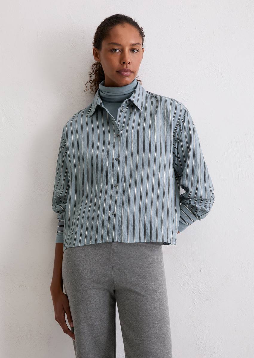 Crinkle striped blouse relaxed cropped from LENZING™ ECOVERO™