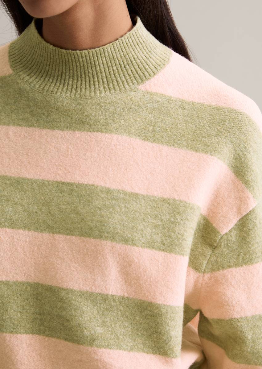 Striped knitted sweater regular made from a soft virgin wool blend
