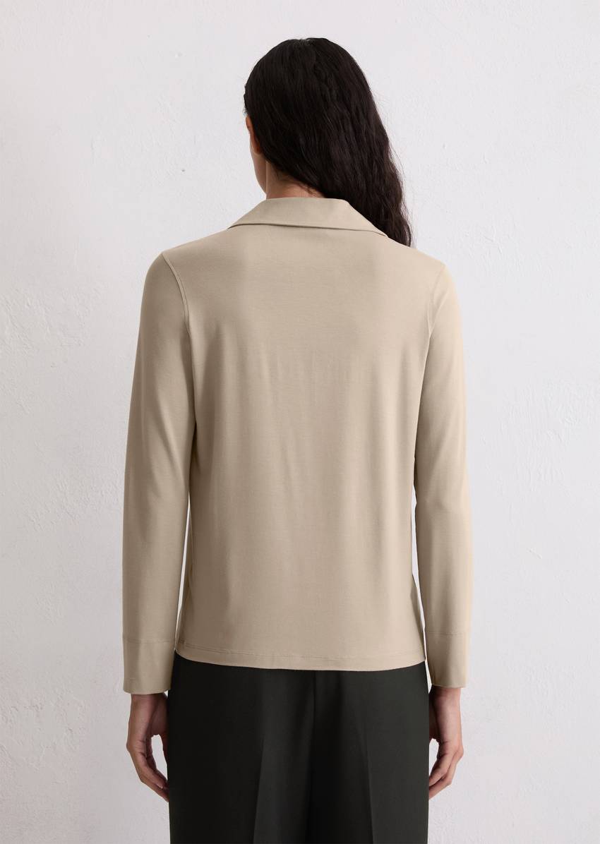 Regular polo-style jersey blouse made from a viscose-modal blend