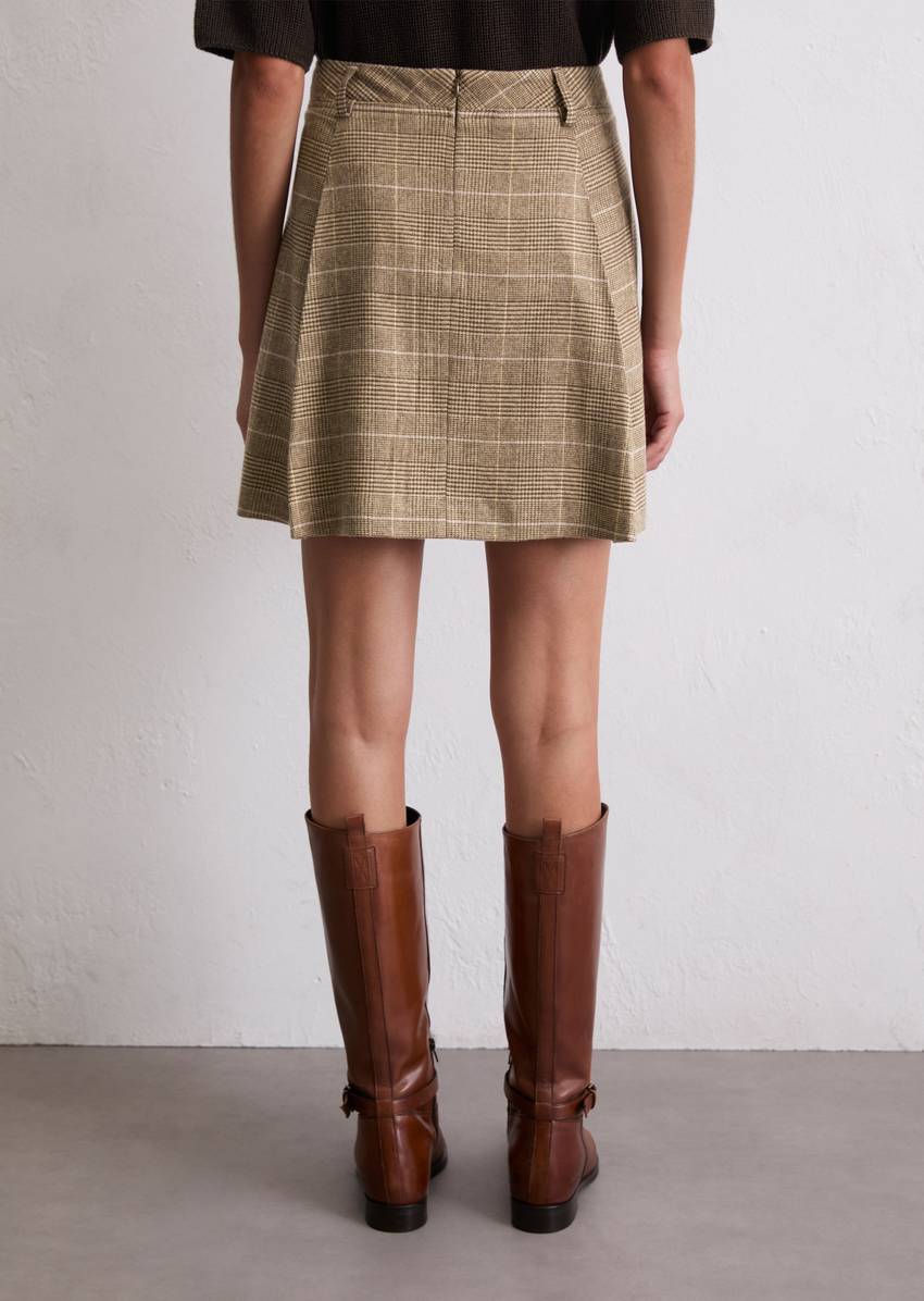 Checked mini skirt A-shape made from a wool mix