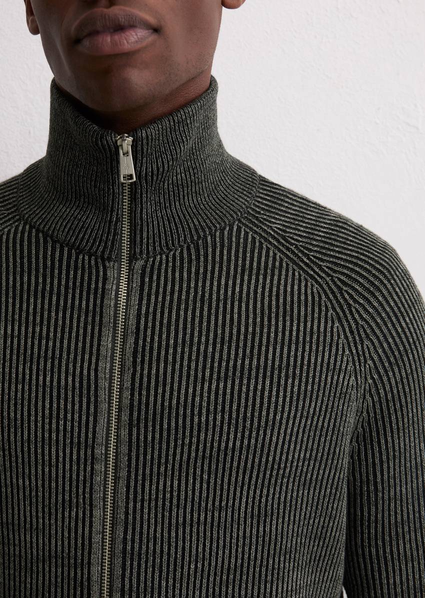 Zipper cardigan regular made from a cotton/virgin wool blend