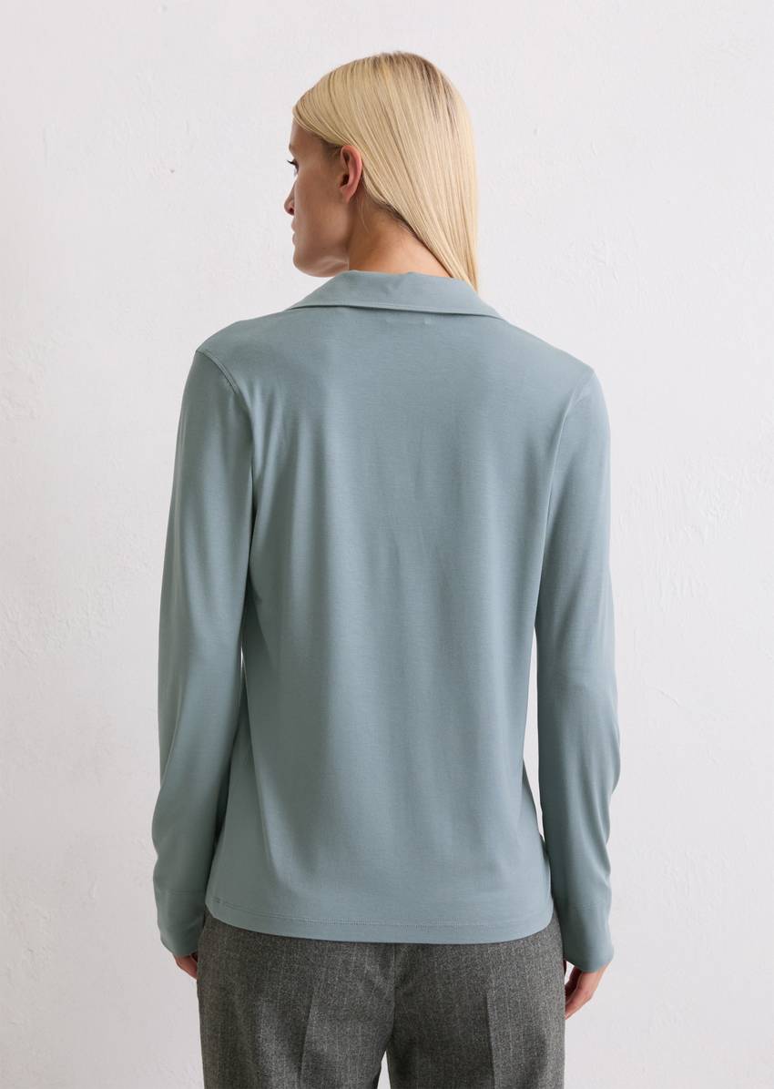 Regular polo-style jersey blouse made from a viscose-modal blend