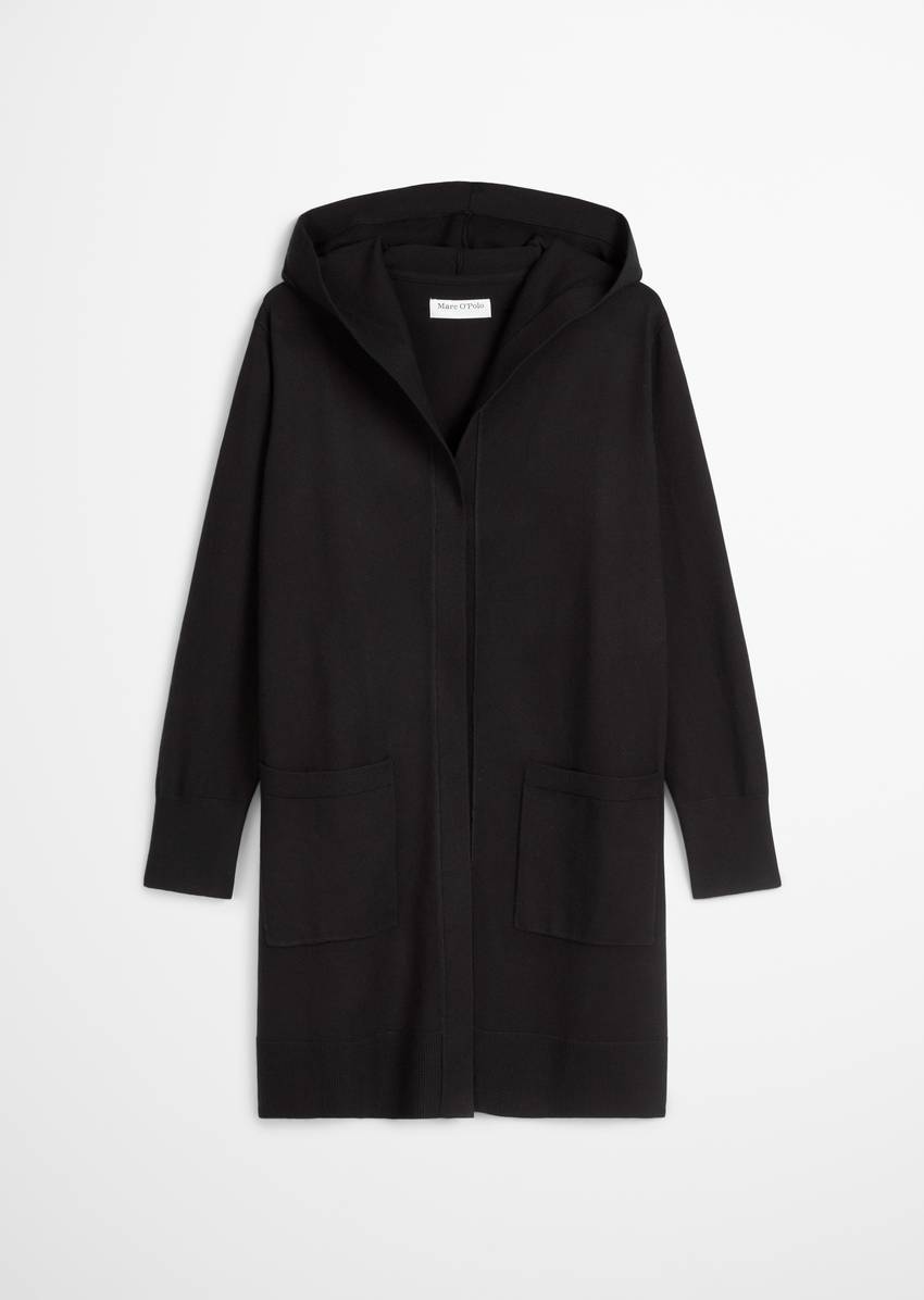 Long cardigan with hood relaxed made from soft cotton stretch