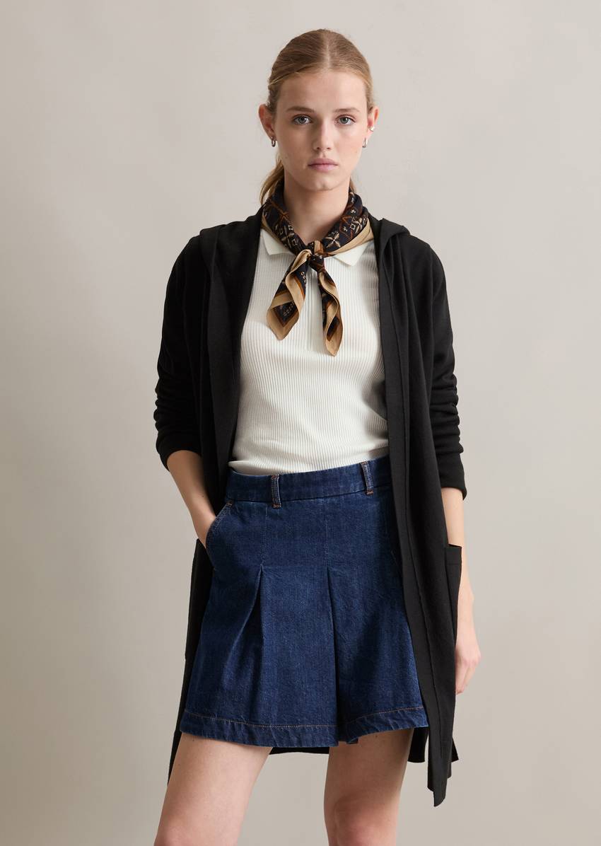 Long cardigan with hood relaxed made from soft cotton stretch