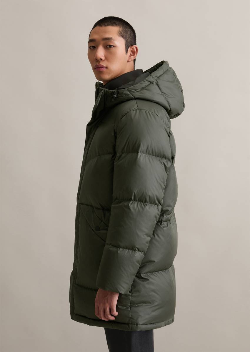 Down coat regular with fixed hood