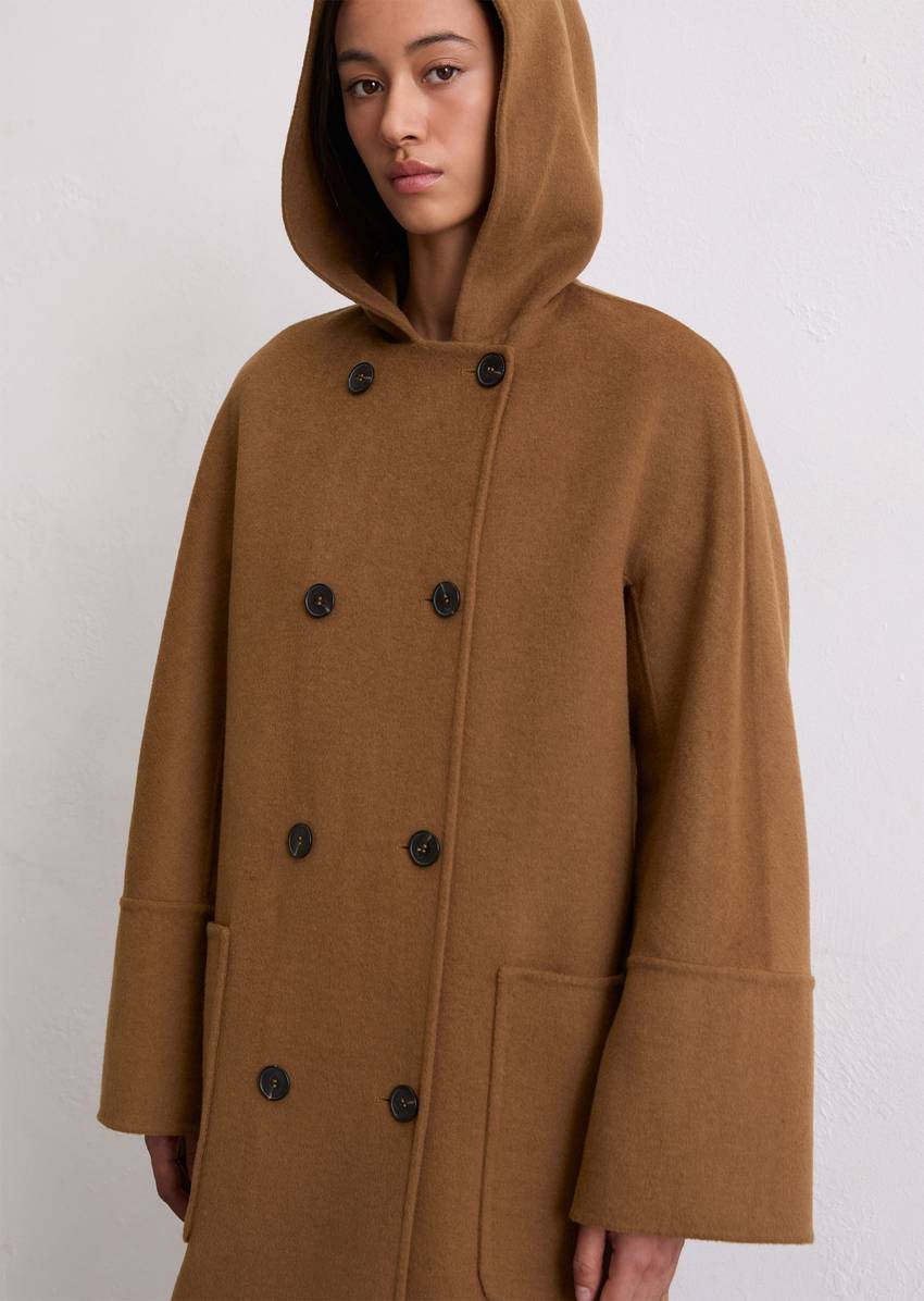 Hooded coat relaxed made from a double-face wool blend