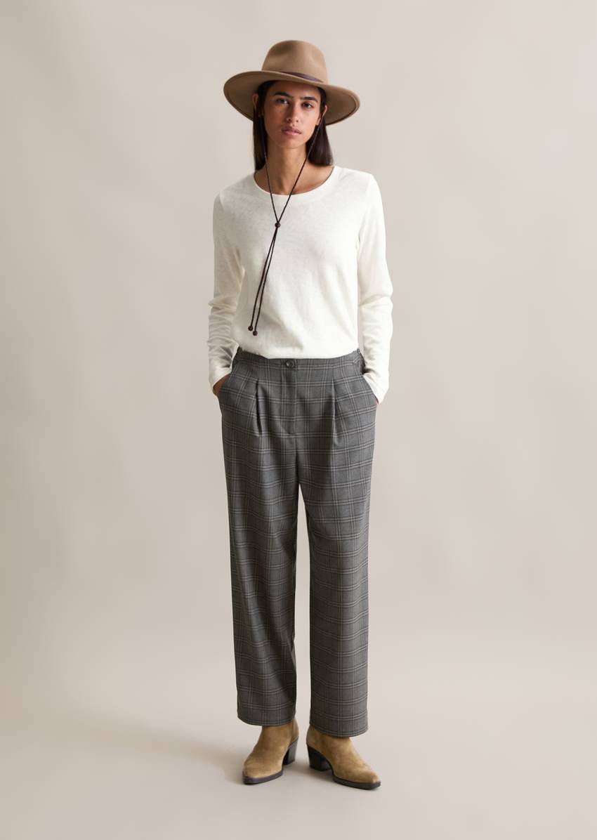 Check trousers loose tapered with recycled polyester and viscose