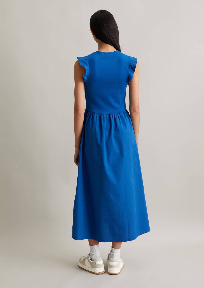 Flounce jersey dress flared with cotton poplin skirt